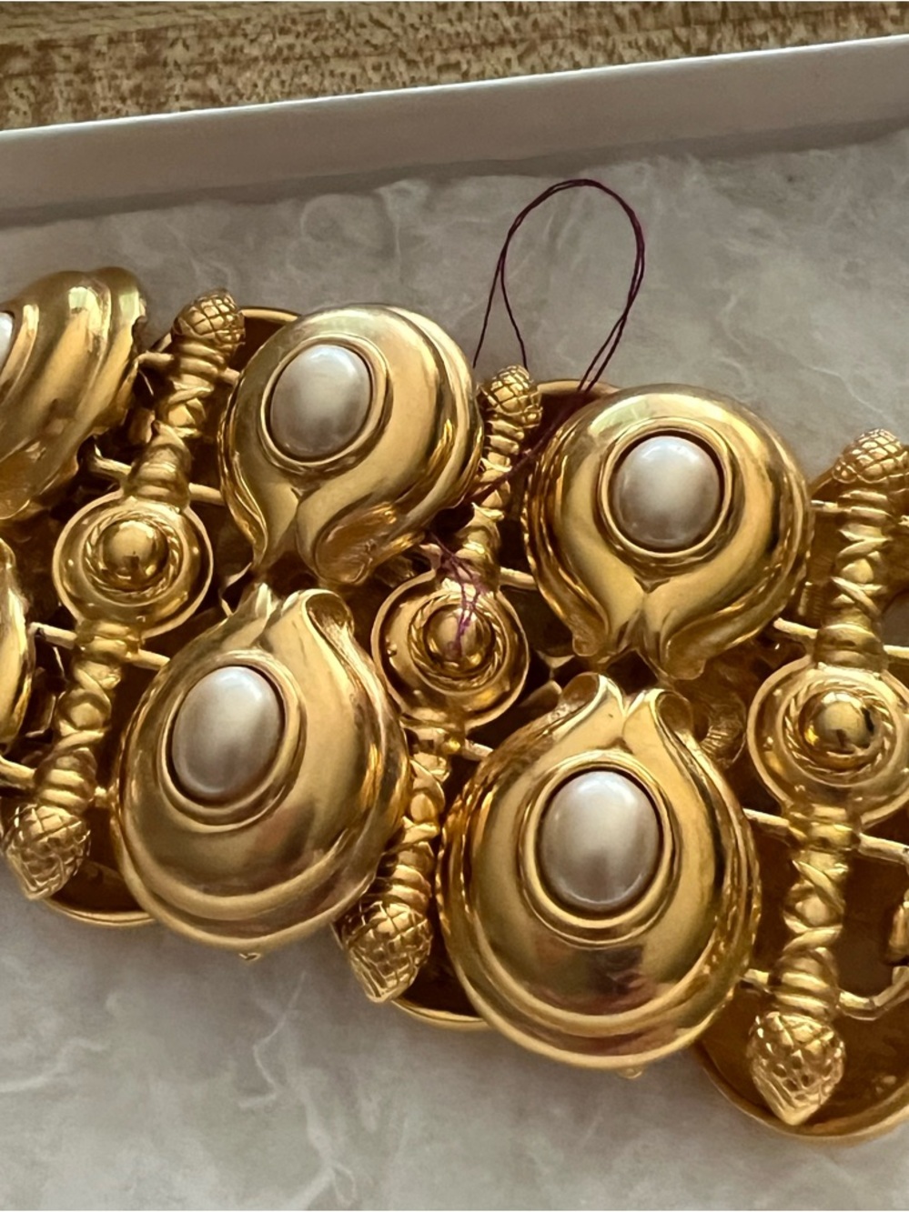 Fendi Gold-Tone Statement Bracelet with Pearl Cabochons - Vintage